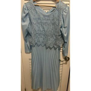 Vintage Mister Jay Pink Blue Lace Embroidered Maxi Polyester Formal Dress Sz 18